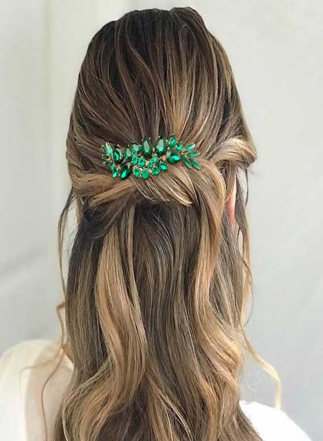 BETITETO Bridal Crystal Hair Accessories Small Wedding Gold Hair Piece with Comb for Women Girls (Green) - Image 2